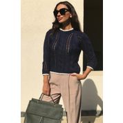 4Sisters Fashion Lacivert Saç Örgülü Bisiklet Yaka Marine Kazak