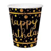 6 Adet Gold Happy Birthday Parlak Varak Baskılı Siyah Bardak Doğum Günü Parti Kutlama ( 8 cm * 9,5 c