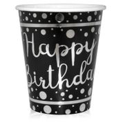 6 Adet Silver Happy Birthday Parlak Varak Baskılı Siyah Bardak Doğum Günü Parti Kutlama ( 8 cm * 9,5