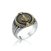 A.C Silvers Siyah Taşlı Tuğralı Erkek Gümüş Yüzük