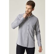 AC&Co / Altınyıldız Classics Erkek Gri Tailored Slim Fit Dar Kesim Düğmeli Yaka %100 Koton Gömlek 4A2021100154