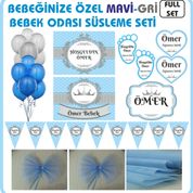 Bebeğinize Özel MAVİ-GRİ Hastane Bebek Odası Süsleme Seti,Bebek odası kapı süsü Bebek odası süsleri.