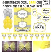 Bebeğinize Özel SARI-GRİ Hastane Bebek Odası Süsleme Seti,Bebek odası kapı süsü Bebek odası süsleri.