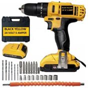 Black Yellow Siyah 24 Volt 5 Amper Hd-lion Şarzlı Darbesiz Takımlı Matkap
