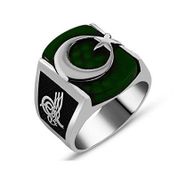 Chavin DF47 Akik Taşlı Tuğra Gümüş Erkek Yüzük