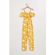DeFacto K8936A6YL175 Sarı Fırfırlı Desenli Kız Çocuk Tulum