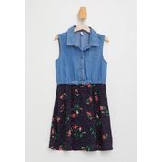 DeFacto L6213A619SMBE488 Denim Gömlekli Çiçekli Kız Çocuk Elbise