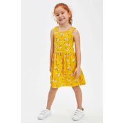 DeFacto M9960A6.20SM.YL175 Sarı Baskılı Kolsuz Örme Kız Çocuk Elbise