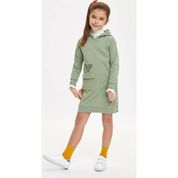 DeFacto N0850A620SPGN270 Kapüşonlu Cep Detaylı Yazı Baskılı Örme Kız Çocuk Elbise