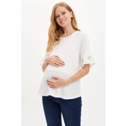 DeFacto R4822AZ20SM Ekru Regular Fit Kol Detaylı Kısa Kollu Hamile Kadın T-Shirt