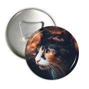 DIYthinker Kahverengi Kedi Stare Profil Hayvan Vintage Yuvarlak Şişe Açacağı Buzdolabı Mıknatısı Rozet Düğmesi 3 parça Hediye Gümüş