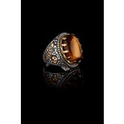 Elika Silver MR1009 Erkek Sarı Çiçek Ve Hasır Kaplan Gözü Taşlı 925 Ayar Gümüş Yüzük