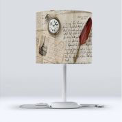 Else Sarı Yazılı Kumaş Başlıklı Salon Modern Abajur