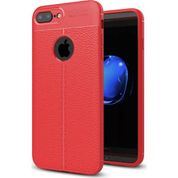 Fibaks Apple iPhone 8 Plus Kılıf Kamera Korumalı Deri Görünümlü Rugan Armor Tam Koruma Silikon Kırmızı