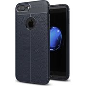 Fibaks Apple iPhone 8 Plus Kılıf Kamera Korumalı Deri Görünümlü Rugan Armor Tam Koruma Silikon Lacivert