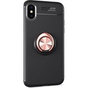 HappyShop Apple iPhone XS Max Rose Gold Ultra Korumalı Yüzüklü Standlı Manyetik Ravel Silikon Arka Kapak+Cam Ekran Koruyucu