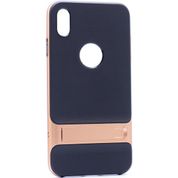 HappyShop Apple iPhone XS Plus Gold Ultra Korumalı 2 Parça Standlı Silikon Arka Kapak+Cam Ekran Koruyucu