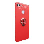 HappyShop Huawei Y7 2018 Kırmızı Ultra Korumalı Yüzüklü Ravel Silikon Arka Kapak+Nano Cam Ekran Koruyucu