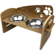 Helixsun Ahşap Yüksekliği Ayarlanabilir Çelik Kaseli Kedi ve Küçük Irk Köpek Mama ve Su Kabı