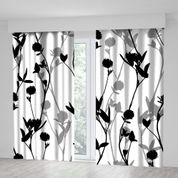 Henge Çizilmiş Çiçek Modeli Üzerinde Yonca Siluetleri Desenli 300x270 cm Fon Perde