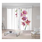 Henge Home Sulu Boya Etkili Pembe Orkide Desenli Fon Perde