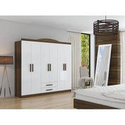 HomeTia Lara 6 Kapılı 2 Çekmeceli Gardırop Ceviz Beyaz