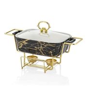 Lamdore Siyah Gold 30.5 cm Mum Isıtıcılı Dikdörtgen Servis Tenceresi