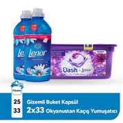 Lenor Dash Gizemli Buket Koleksiyonu 3ü 1 25 Yıkama Arada Kapsül + 2 Adet Okyanustan Kaçış 33 Yıkama Yumuşatıcı
