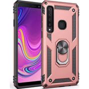 LionTech Samsung Galaxy A9 2018 Zırh Koruma Yüzüklü Standlı Armor Ekran Koruma Rose Gold Silikon Kılıf