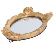 Minkissy Süslü altın Barok çerçeve ayna oval Vintage makyaj aynası antik vintage Avrupa tarzı oval ayna kavisli gül çiçekli