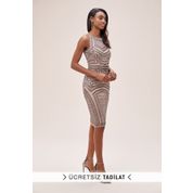 Oleg Cassini Kadın Rose Gold Payet ve Taş İşlemeli Midi Boy Abiye Elbise WGIN KB 4116 WGIN KB 4116_ROSEGOLD