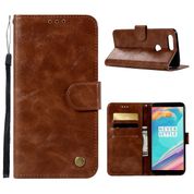 OnePlus 5T için LUSHENG Kılıf, Çift katmanlı Koruma Premium PU Deri Kapaklı Kılıf Cüzdan Kapak Retro Folyo Kitap Tarzı Tasarım Kabuk Katlanır Destek Özelliği ile - Kahverengi
