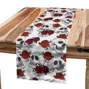 Orange Venue Kuru Kafa Runner Kafatası ve Gül Dijital Baskılı Kumaş Dekoratif Gri 40x182 cm Masa Örtü