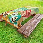 Orange Veune Çok Renkli Piknik Masa Örtüsü, Tombala Desenli, Leke Tutmaz Dekoratif Dijital Baskılı Büyük Sofra Örtüsü, 145 cm x 265 cm, Çok Renkli