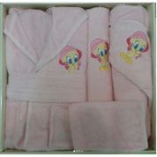 Özdilek Tweety Kız Bebek Pembe Bambu Bornoz Seti