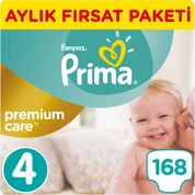 Prima Premium Care No:4 Maxi 168 Adet Tekli Paket Aylık Bebek Bezi