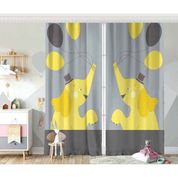 RealHomes Çift Kanat Gri Zeminde Uçan Balonlar ve Fil Desenli Fon Renkli 140x200 cm Çocuk Odası Perde
