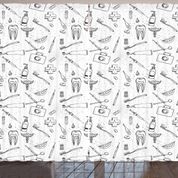 Rengirenk Doktor Diş Hekimlerinin Kullandığı Malzemeler Model Dekoratif Beyaz Siyah 145x270 cm Fon Perde