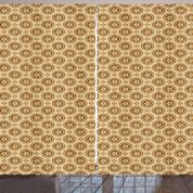 Rengirenk Retro Noktalı Yuvarlaklar İçinde Çiçekler Model Dekoratif Karamel Bej 120x240 cm Fon Perde