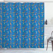 Rengirenk Yaz Suda Yüzen Mayolu Kadın ve Erkekler Çalışması Çok Renkli 200x180 cm Duş Perdesi