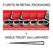 Sandisk Cruzer Glide 16 GB (5 Pack) SDCZ60 – 016 G USB 2.0 Flash Drive Jump Drive Pen Drive SDCZ60 – Five paket Retail Packaging. + Wisla Trust (TM) Lanyard