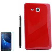 Serhan Samsung T580 T585 10.1 İnç Kalemsiz Model Tablet Süper Kırmızı Silikon + Kalem + 9H Kırılmaz Cam Kılıf