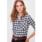 Trendyolmilla TWOAW20GO0397 Lacivert Kareli Kadın Gömlek