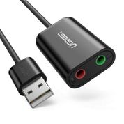 Ugreen USB ses kartı ile harici USB ses kartı adaptörü 3,5 mm kulaklık ve mikrofon girişi, Plug & Play ses kartı için uygun bilgisayar, Notebook, Ultrabook, Tablet, MacBook ile uyumlu, Windows XP/7/8/Vista, Chrome OS, Mac OS, Linux vs. Siyah 30724