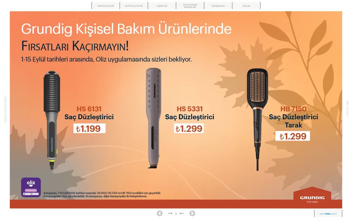 1 Eylül Beko Kataloğu 2026 Sayfa 72