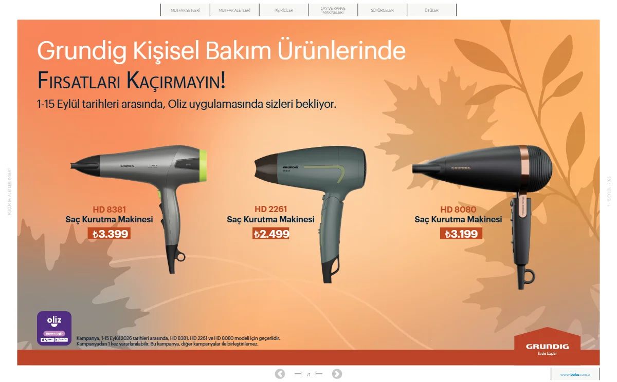 1 Eylül Beko Kataloğu 2026 Sayfa 71