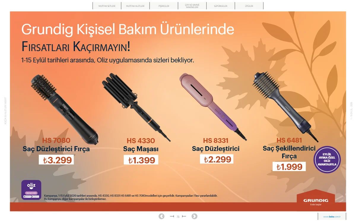 1 Eylül Beko Kataloğu 2026 Sayfa 73