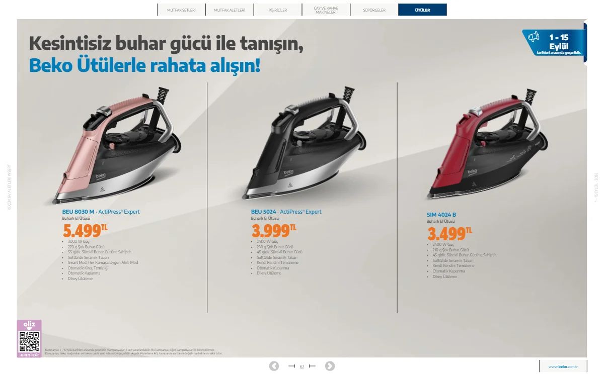 1 Eylül Beko Kataloğu 2026 Sayfa 62