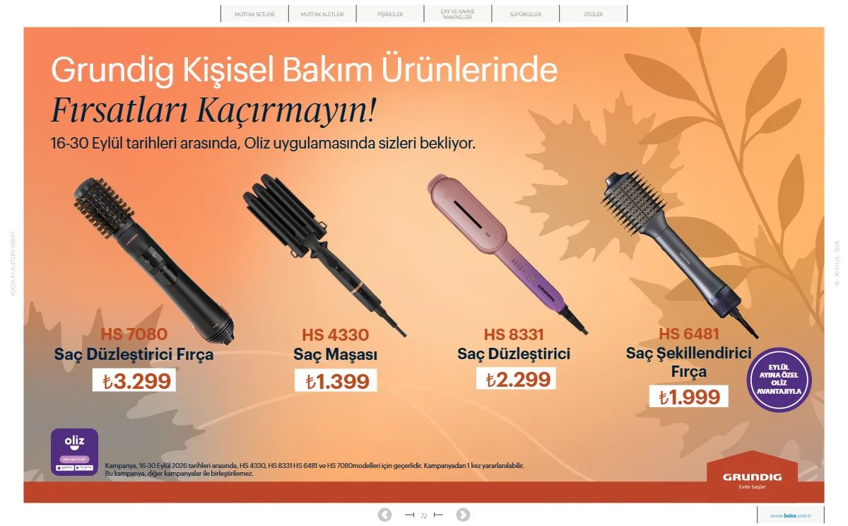 16 Eylül Beko Kataloğu 2026 Sayfa 72