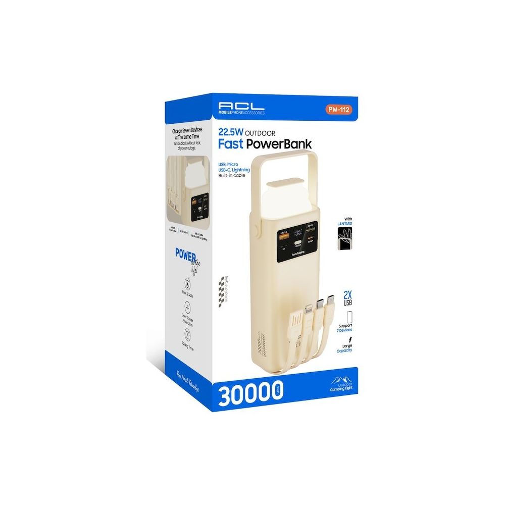 ACL Pw-112 22.5W Outdoor Hızlı Şarj 30.000 mAh Beyaz Powerbank